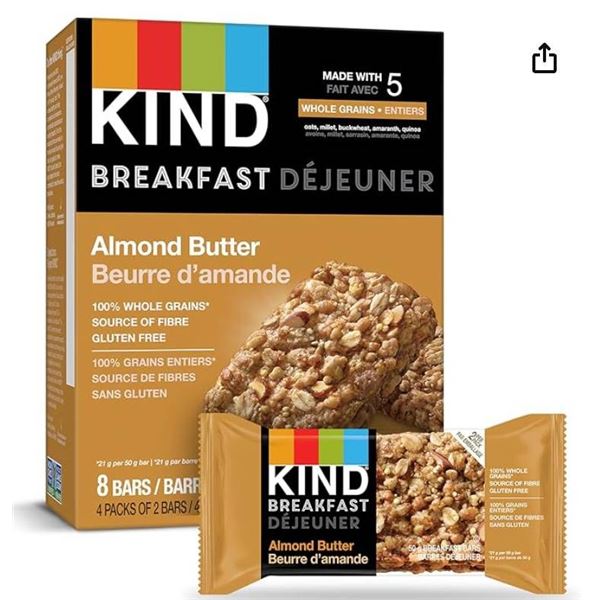 Kind Breakfast Almond Butter Bars, 4-Pack (8 Total Bars)