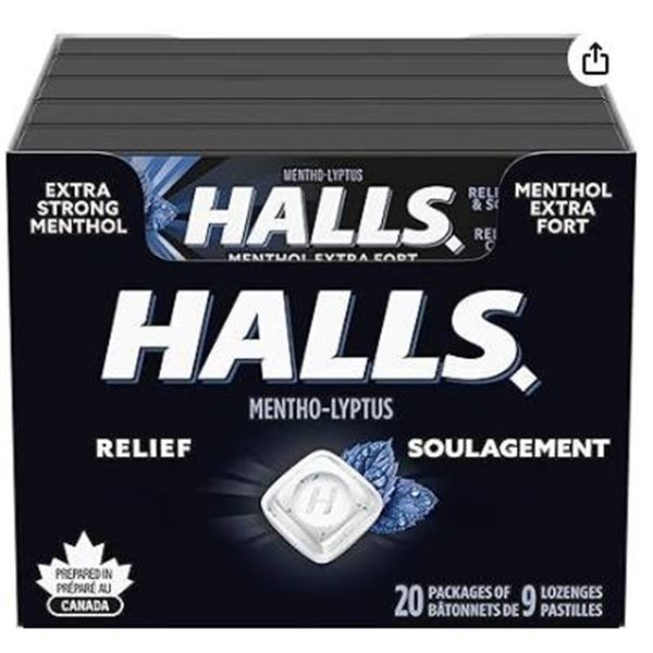 Halls Extra Strong Menthol Lozenges, 20 Packs of 9 Each, Mentho-Lyptus