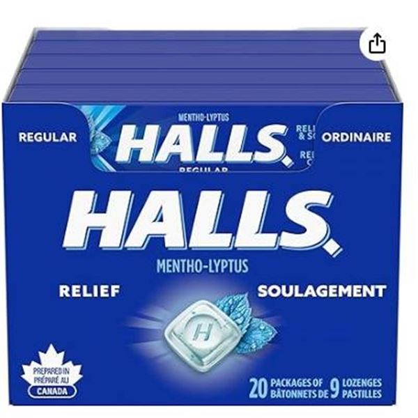 Halls Mentho-Lyptus Cough Drops, Regular, 20 Packs, 9 Lozenges Each