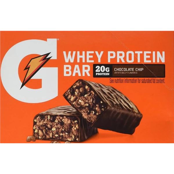 Gatorade Whey Protein Bar, Chocolate Chip, 20g Protein, 12-Pack