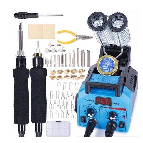 939D-II Digital Pyrography Wood Burning Station 2-in-1 (Detailer+Solid-Point) Professional Pyrograph