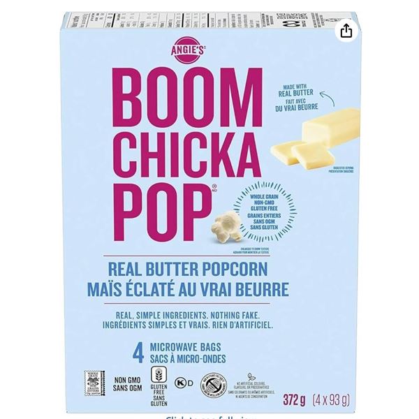 Lot of 3 Angie’s Boom Chicka Pop Real Butter Popcorn (4 Bags, 372g Total)
