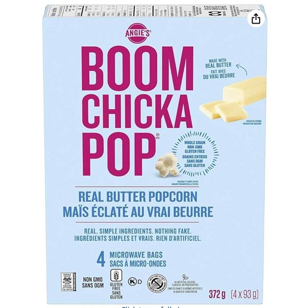Lot of 3 Angie’s Boom Chicka Pop Real Butter Popcorn (4 Bags, 372g Total)