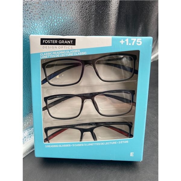 Foster Grant Classic Reading Glasses, +1.75 Strength, Set of 3