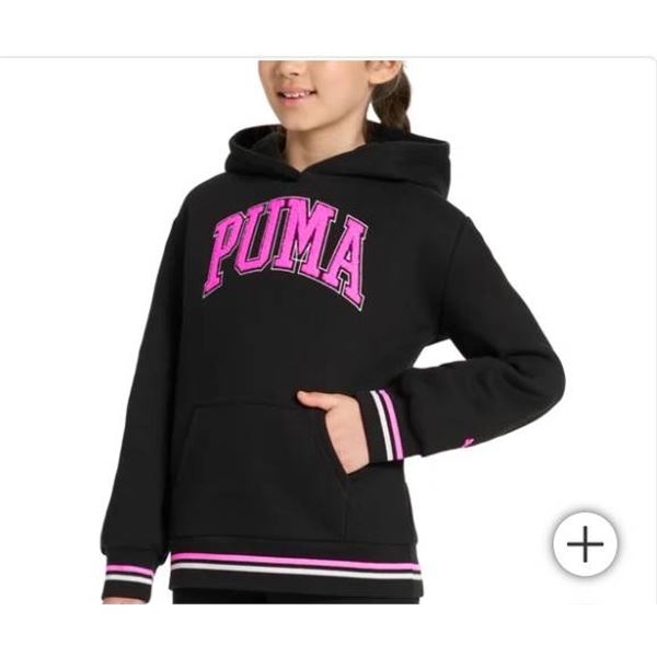 Puma Girls Hoodie, Black with Pink Logo, Size L/G 10/12
