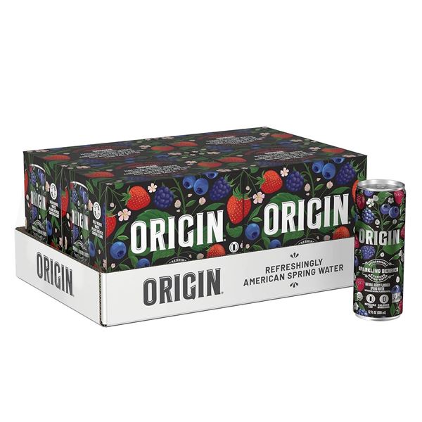 Origin Organic Triple Berry Sparkling Water 24×355 mL Cans With Organic Flavours