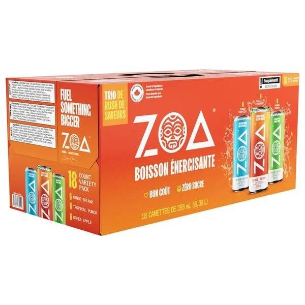 Zoa Zero Sugar Energy Drink Variety Pack – 18 x 355 ml Cans