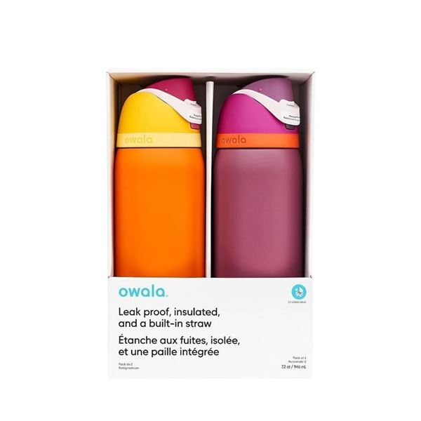 Owala Insulated Water Bottles with Built-in Straws, 24oz (Set of 2)
