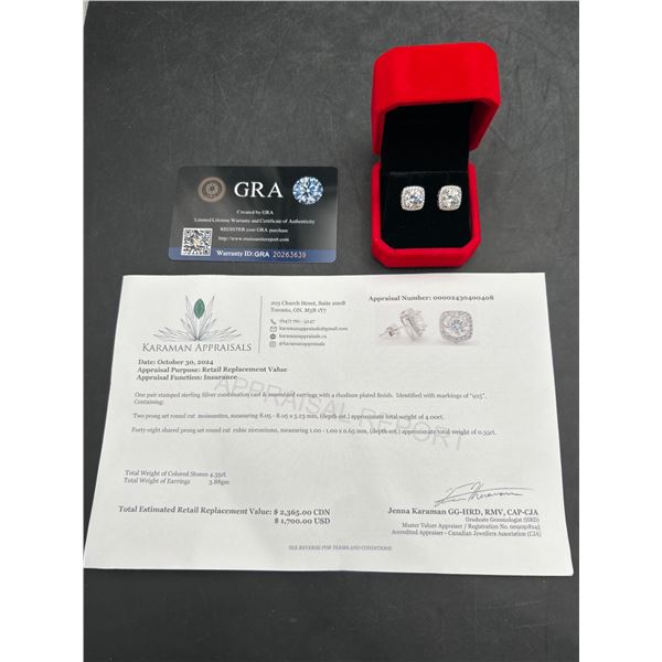 $2365 APPRAISED 4.00 CARAT HALO CUT EARRING SET