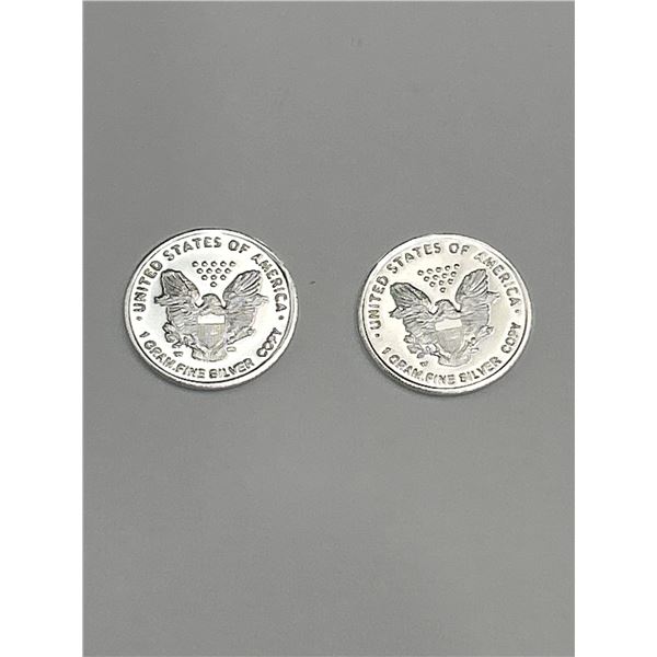 1 Gram .999 Fine Silver Bars Featuring US Eagle – Set of 2