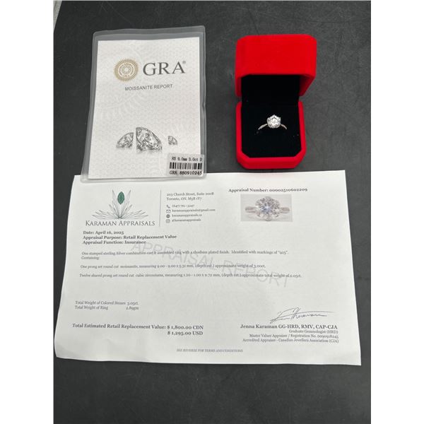 $1800 APPRAISED OVAL BRILLIANT CUT RING SET IN .925 SILVER SIZE 7 WITH 12 ROUND CUBIC STONES