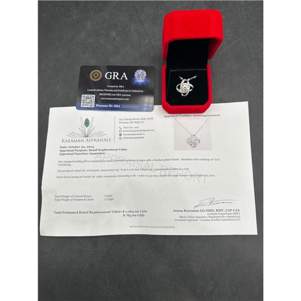 $1065 APPRAISED .925 SILVER 10 CARAT SOLITAIRE NECKLACE AND CHAIN SET