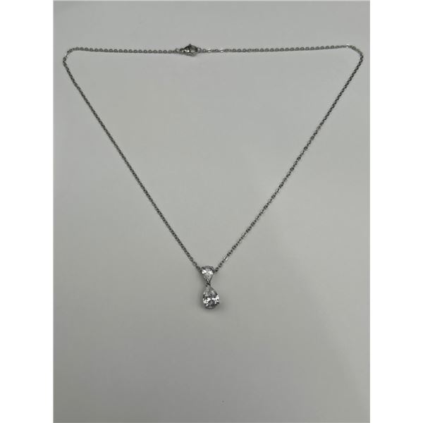 Silver Necklace With Pear-Cut and Round-Cut Cubic Zirconia Stones