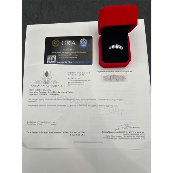$2100 APPRAISED MOISSANIT 3.60 CARAT SOLITAIRE RING SET IN .925 SILVER