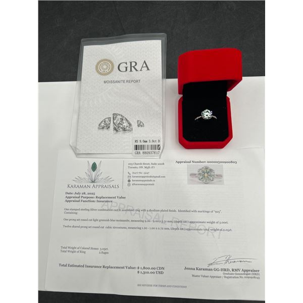 $1800 APPRAISED OVAL CUT 3.00 CARAT MOISSSANITE SOLITAIRE SHANK STYLE RING SET IN .925 SILVER