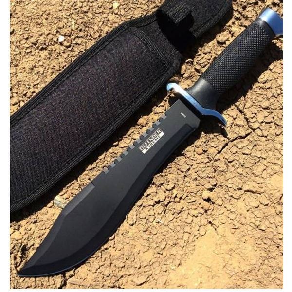 Defender Xtreme 7598 13″ Serrated Blade All Black Hunting Knife with Sheath