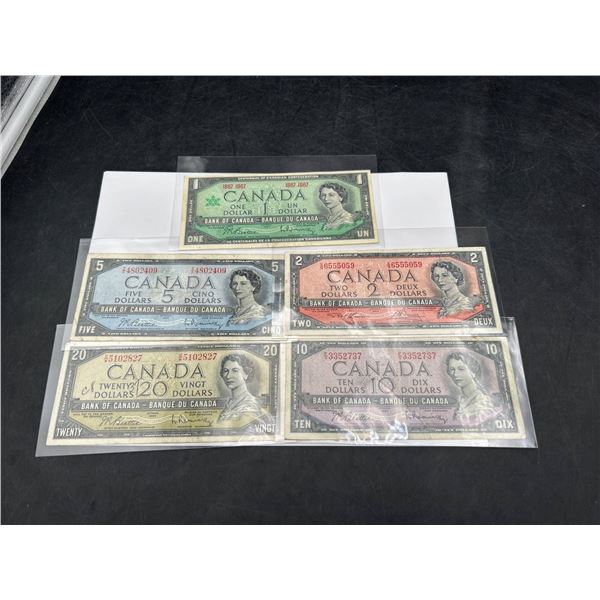 Canada Centennial Banknotes Set: 1, 2, 5, 10, 20 ( $38.00 face value)