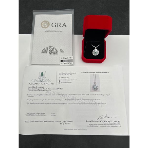 $1070 APPRAISED .925 SILVER PENDANT WITH 1.0 CARAT SOLITAIRE