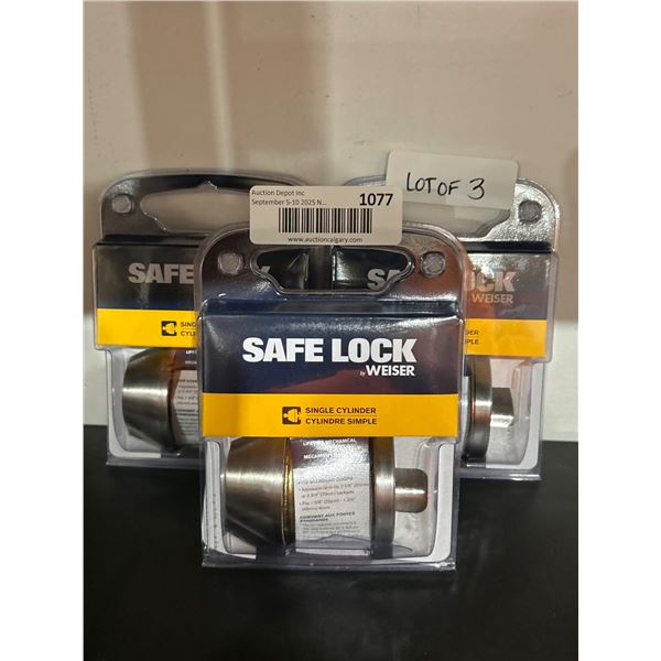 Lot of 3 Weiser Safe Lock Single Cylinder Deadbolts, Model SD9100 15 WS CP SCAL SCS