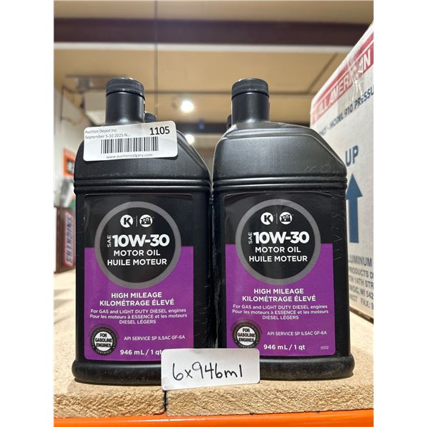 Lot of 6 Circle K 10W-30 High Mileage Motor Oil 946ml Each