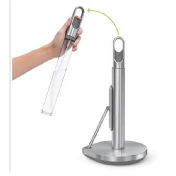 simplehuman Paper Towel Pump, Standing Paper Towel Holder with Spray Bottle, Brush