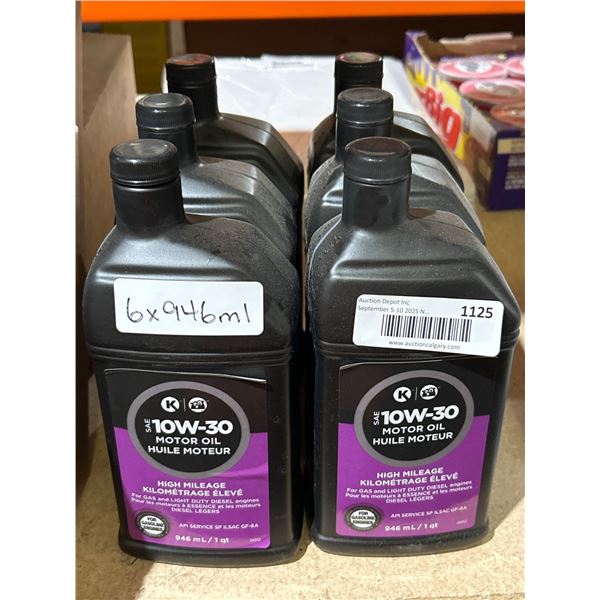 Lot of 6 K 10W-30 High Mileage Motor Oil 946 mL Each