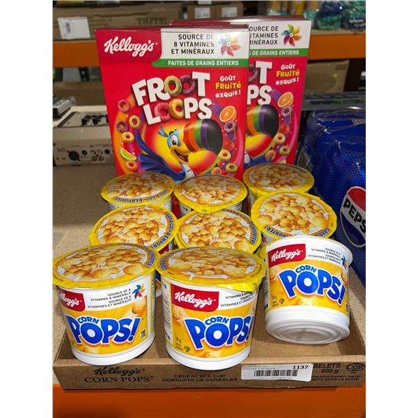 Lot of Kellogg’s Froot Loops (320 g) and Corn Pops Cups (39 g Each)