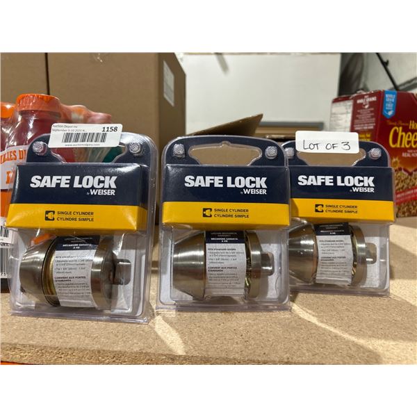 Weiser Safe Lock Single Cylinder Deadbolt, Lot of 3