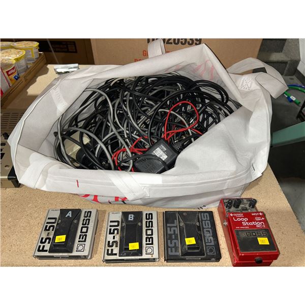 Lot of Boss FS-5U FS-5L Footswitches, RC-2 Loop Station, and Cables