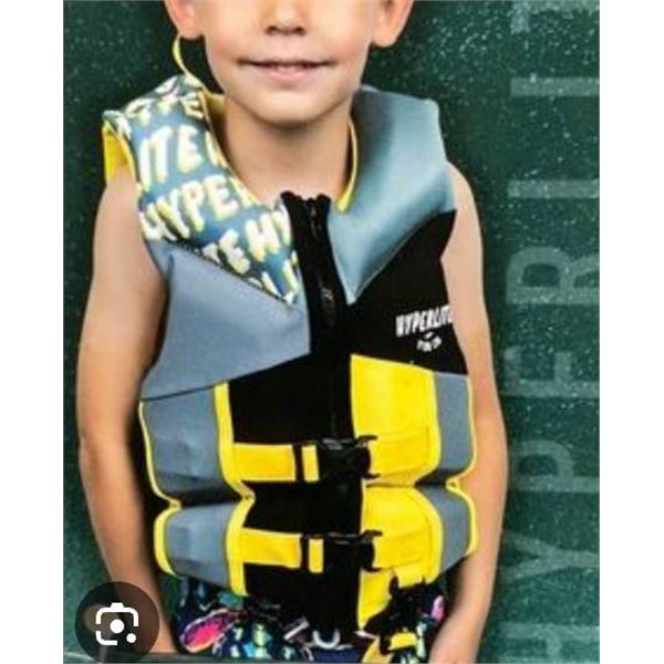 Hyperlite Child Life Vest, U.S. Coast Guard Approved, Yellow/Gray, 33-55lbs