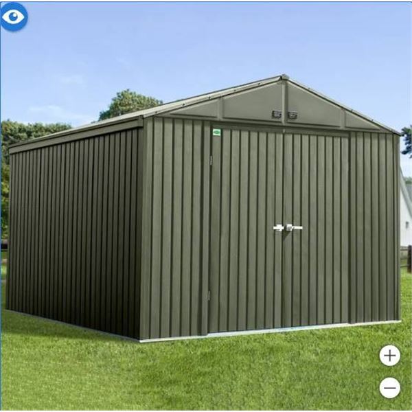 Scotts Lawn Care Galvanized Steel  Storage Shed 10×10 Vintage Green