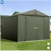 Image 1 : Scotts Lawn Care Galvanized Steel  Storage Shed 10×10 Vintage Green