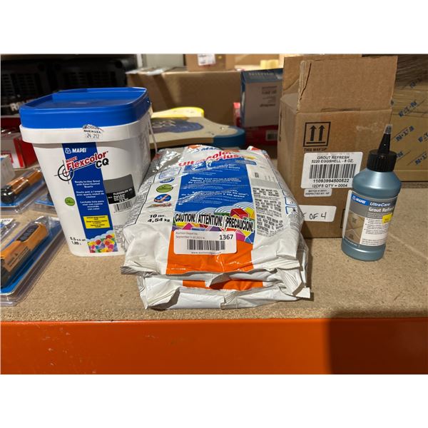 Lot oF MAPEI Flexcolor CQ, Ultracolor Plus FA, and UltraCare Grout Refresh Supplies