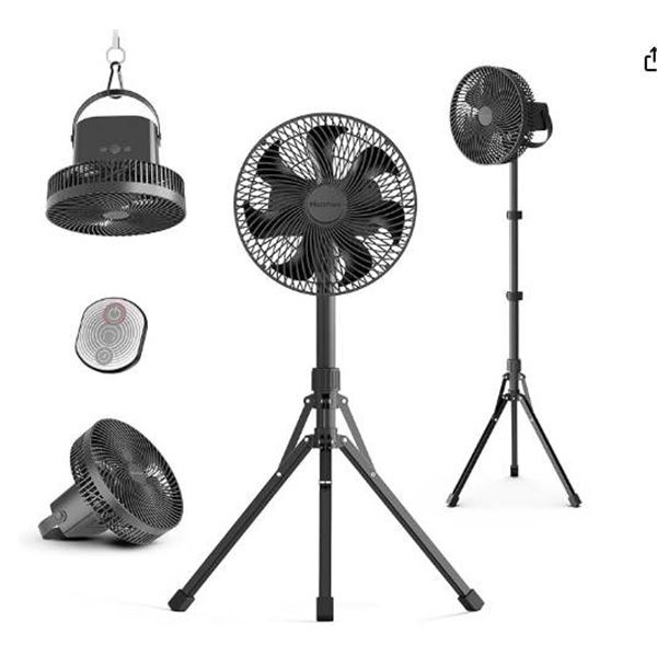 Quntis 10-Inch Folding Fan with Rechargeable Battery and Tripod Stand