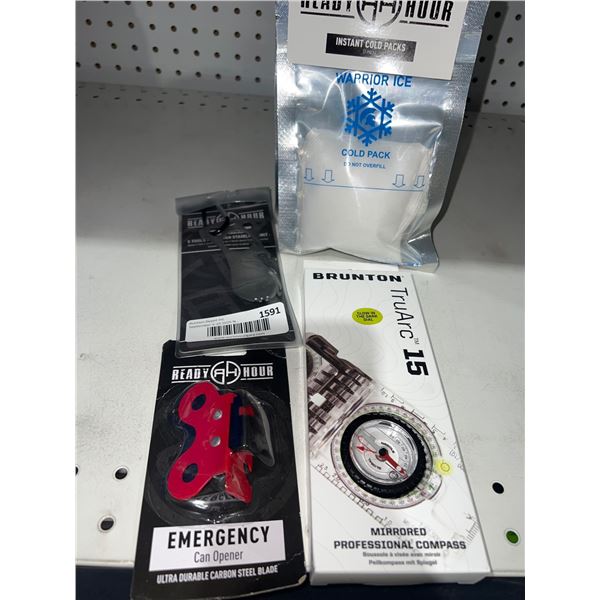 Ready Hour Survival Tools, Warrior Ice Cold Pack, and Brunton TruArc 15 Compass Lot