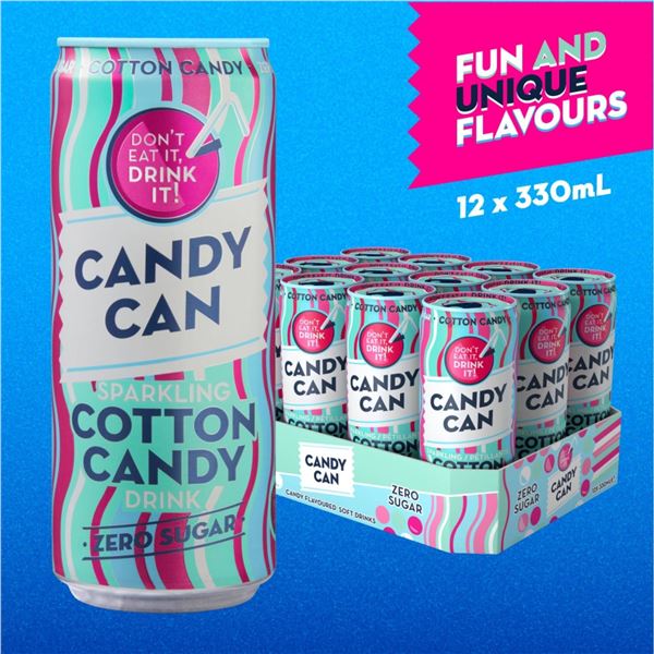 Candy Can Cotton Candy Zero Sugar Sparkling Drinks, 12 x 330ml