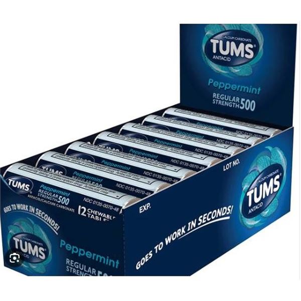 TUMS Regular Strength Antacid, Peppermint, 500 mg, 18 Rolls