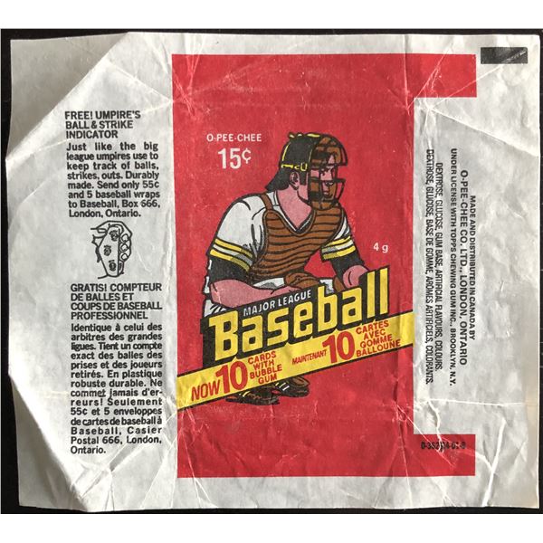 1978 O-PEE-CHEE BASEBALL WRAPPER