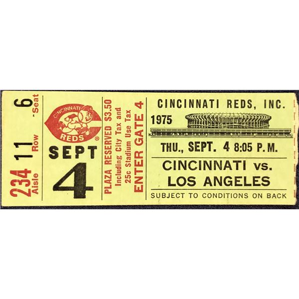 1975 MLB TICKET - DODGERS vs REDS, SEPT 4 1975