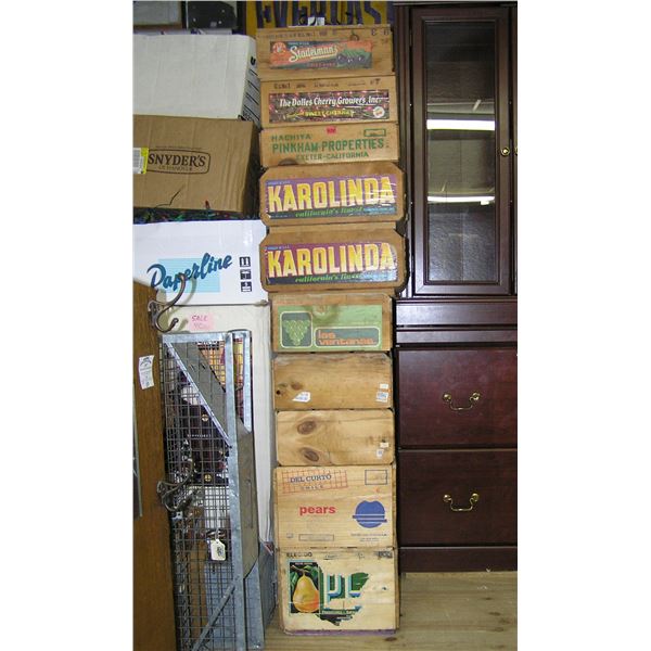 Large collection of vintage fruit crates