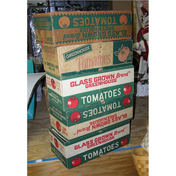 Group of 5 early tomato advertising display baskets