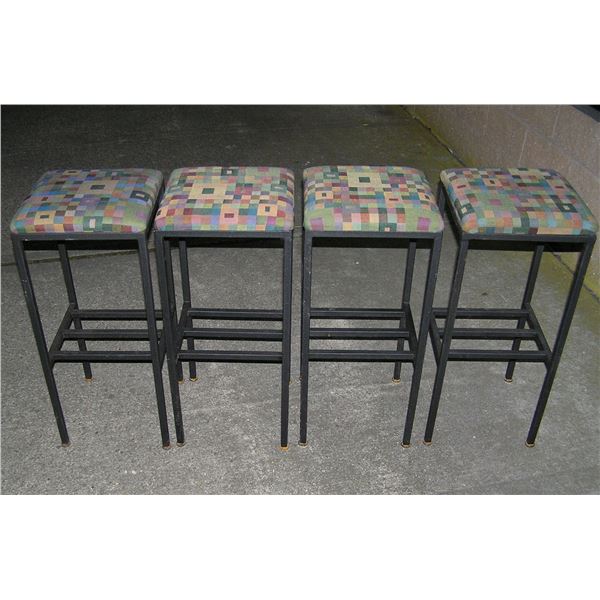 Set of 4 high quality all metal stools with upholstered seats