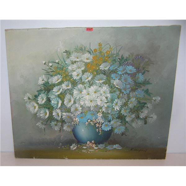Floral oil on canvas painting signed R. Campton