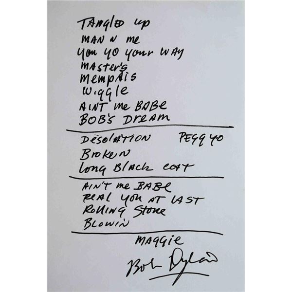 Bob Dylan Signed Set List