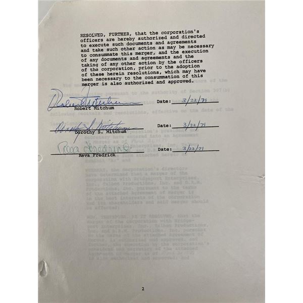 Robert Mitchum signed Dorlite Corporation Document
