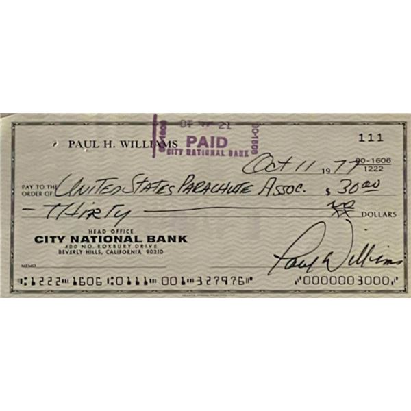 Paul Williams signed 1977 check