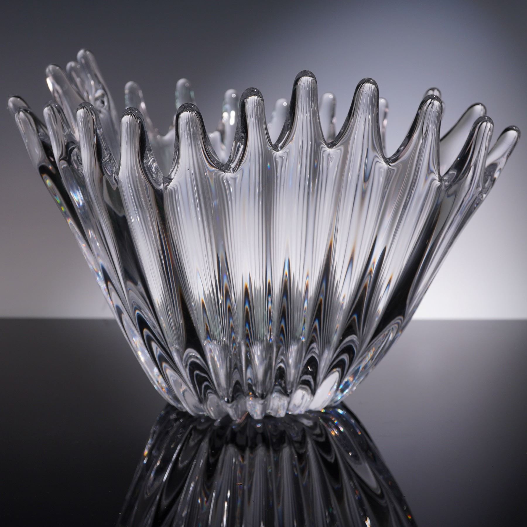 Contemporary Art Glass Vase with Crowned Rim Design