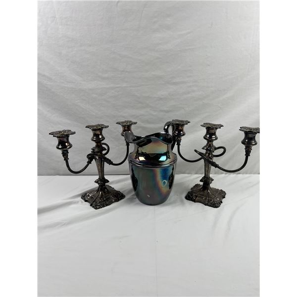 Silver Plated Pitcher & CandleSticks