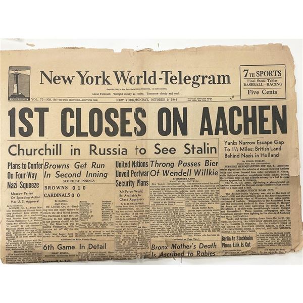 WWII 1944 New York World Telegram Original Vintage Newspaper