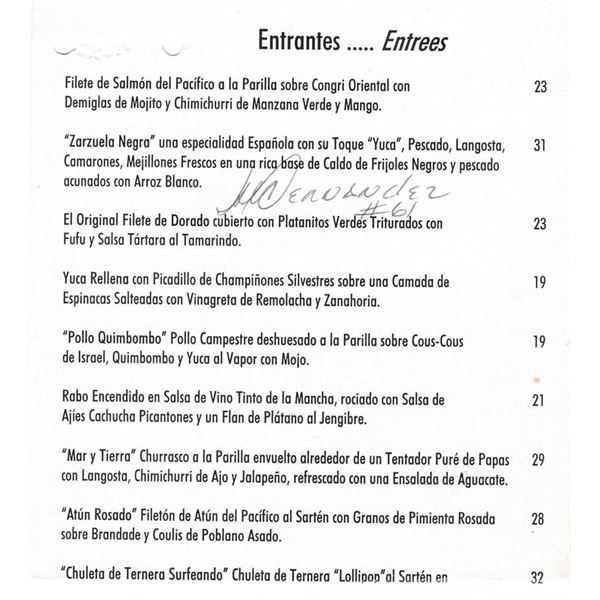 MLB Star Livan Hernandez signed menu